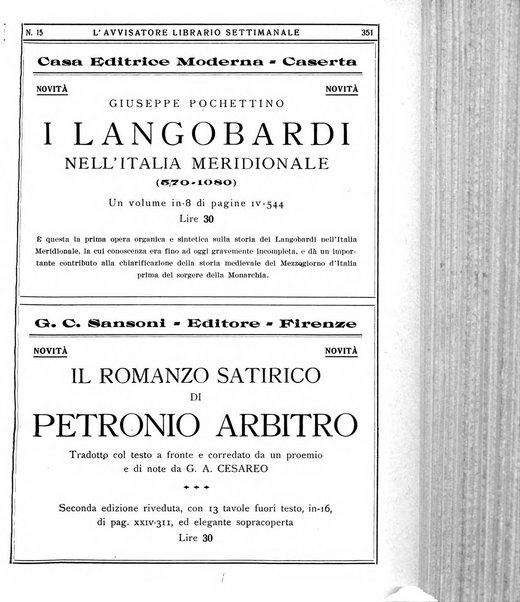 L'avvisatore librario settimanale bollettino bibliografico