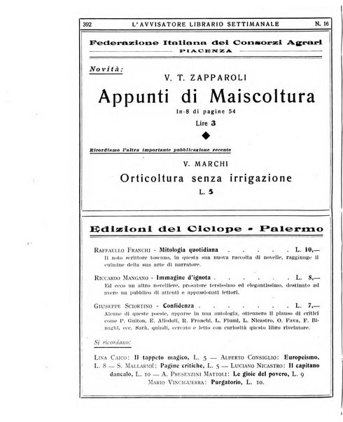 L'avvisatore librario settimanale bollettino bibliografico