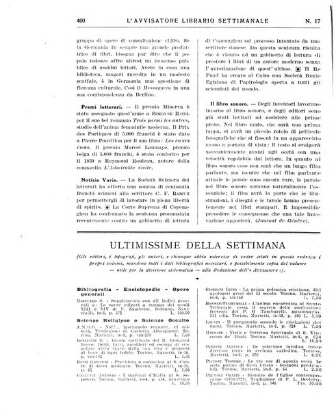 L'avvisatore librario settimanale bollettino bibliografico