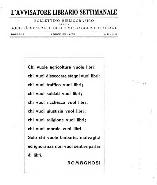 L'avvisatore librario settimanale bollettino bibliografico