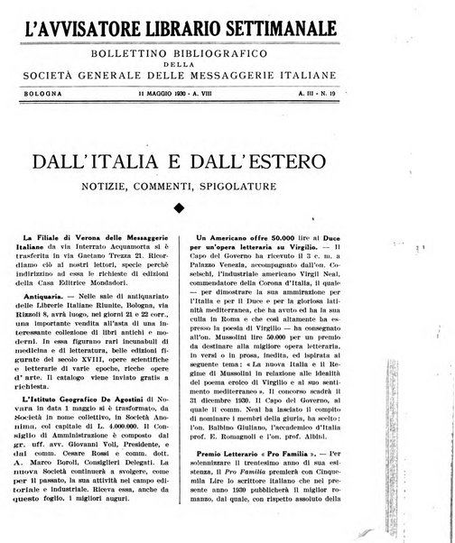 L'avvisatore librario settimanale bollettino bibliografico