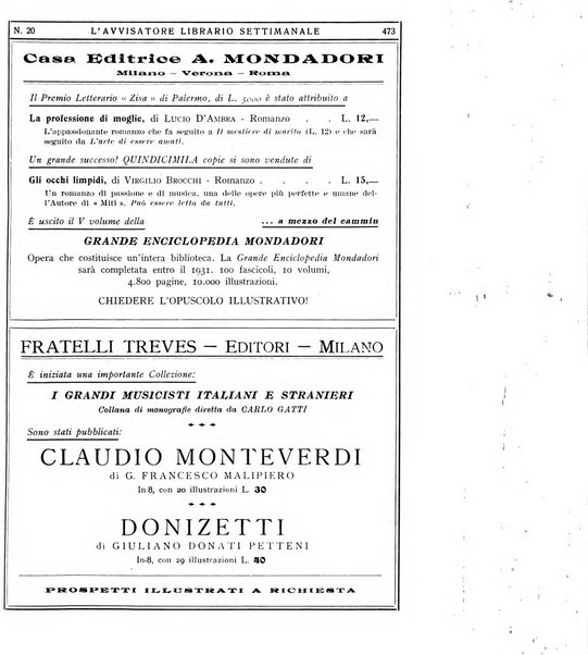 L'avvisatore librario settimanale bollettino bibliografico