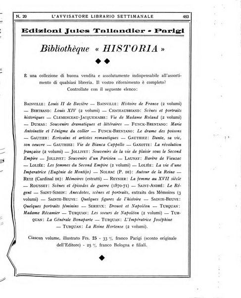 L'avvisatore librario settimanale bollettino bibliografico