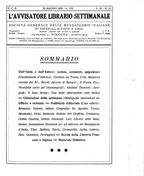 L'avvisatore librario settimanale bollettino bibliografico