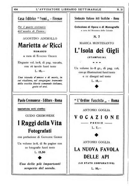 L'avvisatore librario settimanale bollettino bibliografico