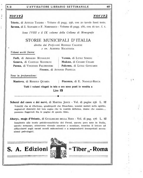 L'avvisatore librario settimanale bollettino bibliografico