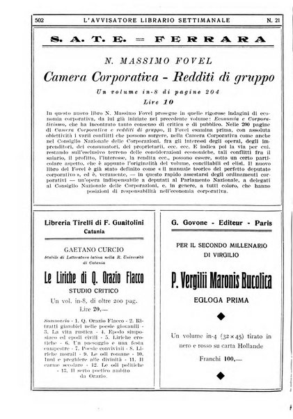 L'avvisatore librario settimanale bollettino bibliografico