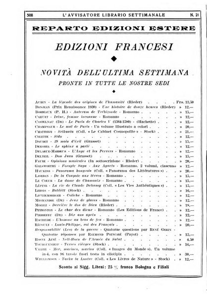 L'avvisatore librario settimanale bollettino bibliografico