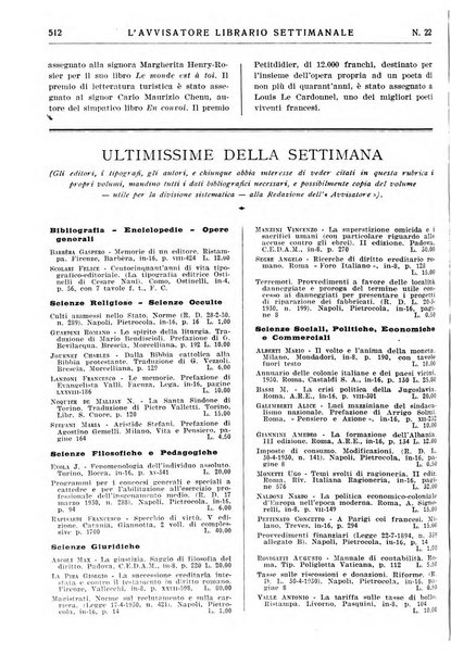 L'avvisatore librario settimanale bollettino bibliografico