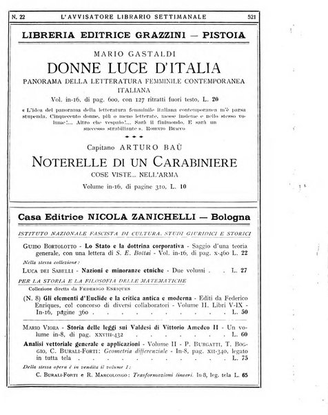 L'avvisatore librario settimanale bollettino bibliografico