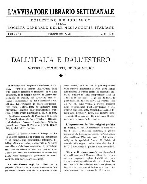 L'avvisatore librario settimanale bollettino bibliografico