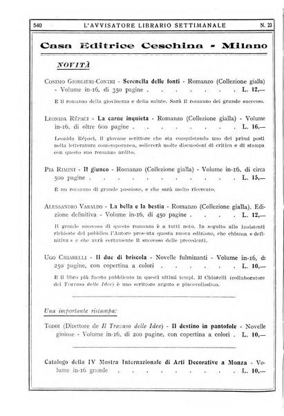 L'avvisatore librario settimanale bollettino bibliografico