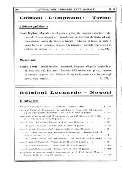 L'avvisatore librario settimanale bollettino bibliografico