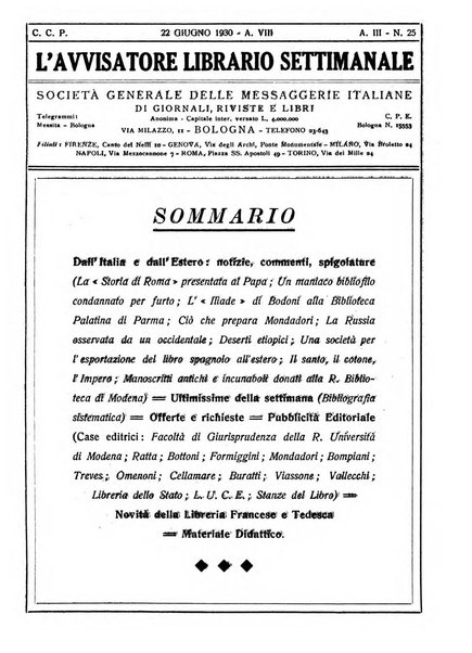 L'avvisatore librario settimanale bollettino bibliografico