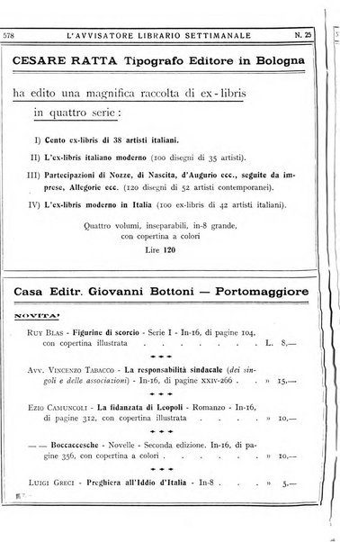 L'avvisatore librario settimanale bollettino bibliografico