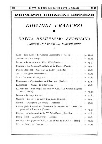 L'avvisatore librario settimanale bollettino bibliografico