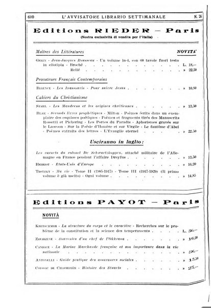 L'avvisatore librario settimanale bollettino bibliografico