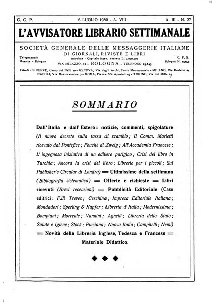 L'avvisatore librario settimanale bollettino bibliografico