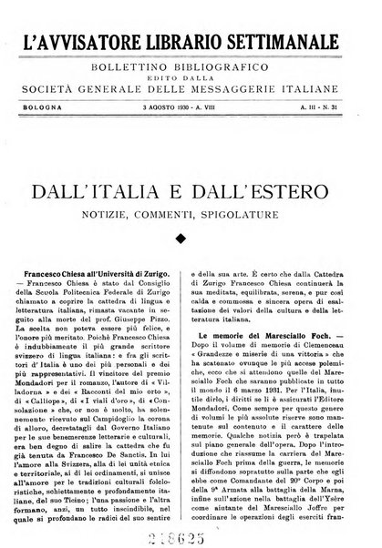 L'avvisatore librario settimanale bollettino bibliografico