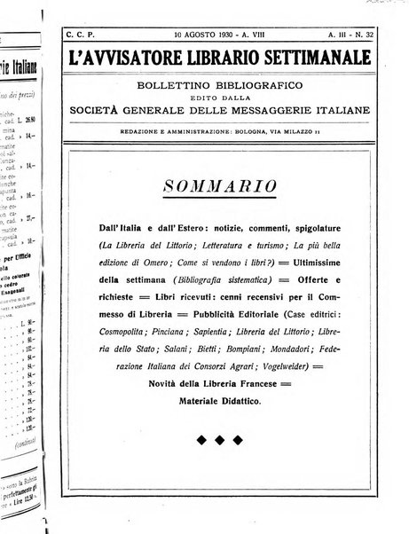 L'avvisatore librario settimanale bollettino bibliografico