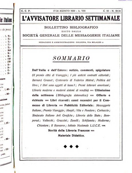 L'avvisatore librario settimanale bollettino bibliografico