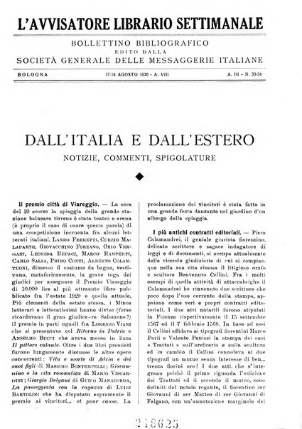 L'avvisatore librario settimanale bollettino bibliografico