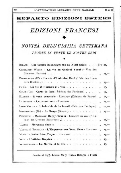 L'avvisatore librario settimanale bollettino bibliografico