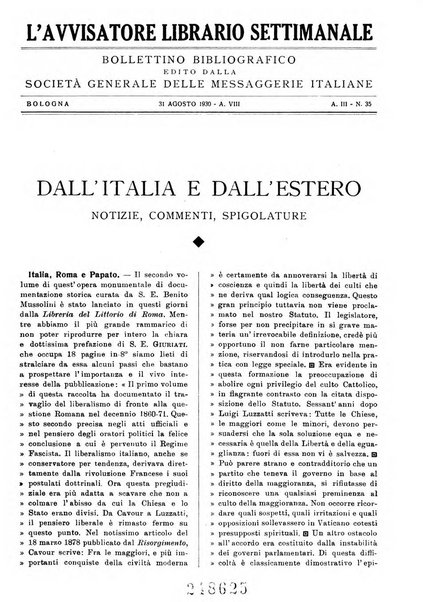 L'avvisatore librario settimanale bollettino bibliografico