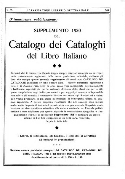 L'avvisatore librario settimanale bollettino bibliografico