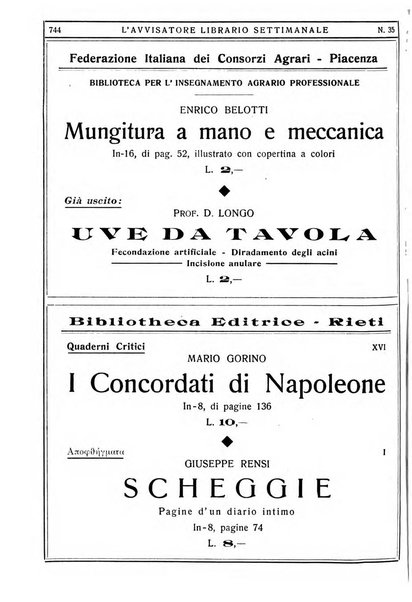 L'avvisatore librario settimanale bollettino bibliografico