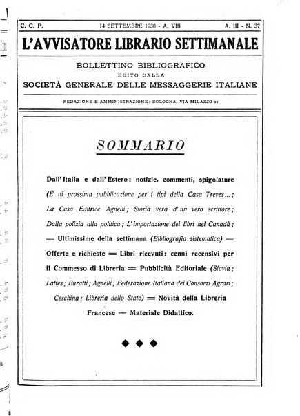 L'avvisatore librario settimanale bollettino bibliografico