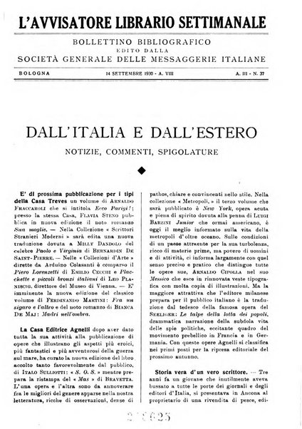 L'avvisatore librario settimanale bollettino bibliografico