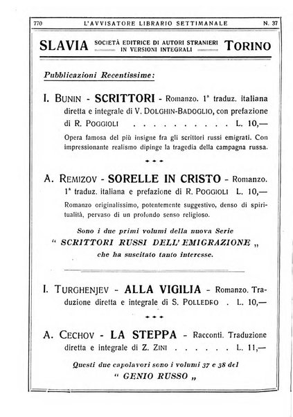 L'avvisatore librario settimanale bollettino bibliografico