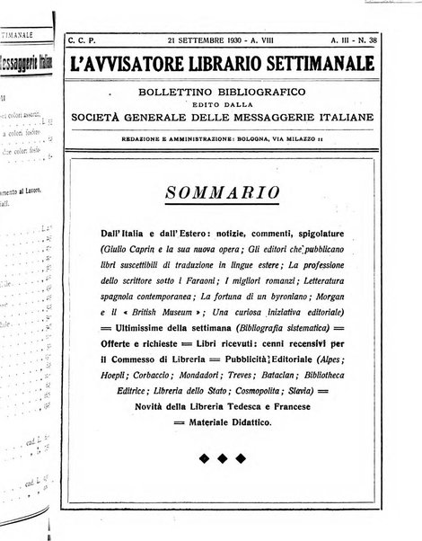 L'avvisatore librario settimanale bollettino bibliografico