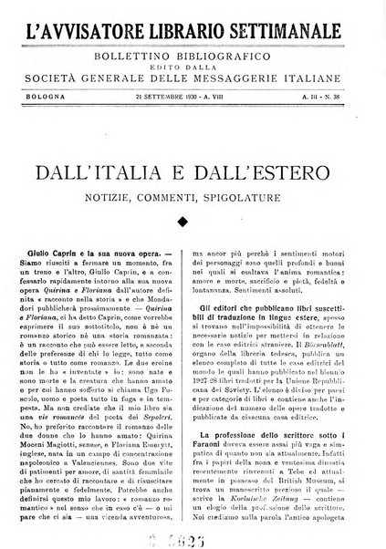 L'avvisatore librario settimanale bollettino bibliografico