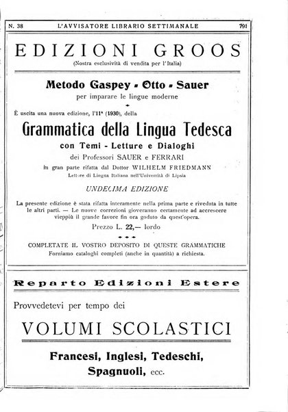 L'avvisatore librario settimanale bollettino bibliografico