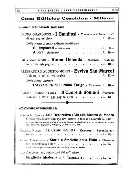 L'avvisatore librario settimanale bollettino bibliografico