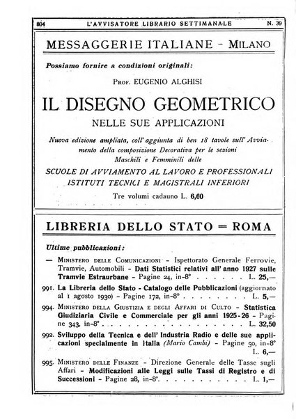 L'avvisatore librario settimanale bollettino bibliografico