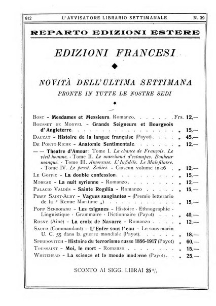 L'avvisatore librario settimanale bollettino bibliografico