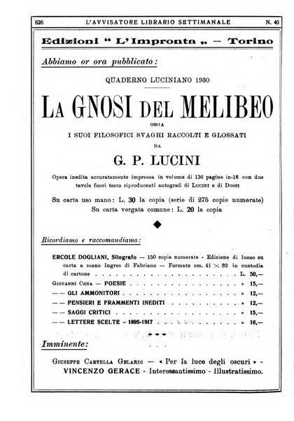 L'avvisatore librario settimanale bollettino bibliografico