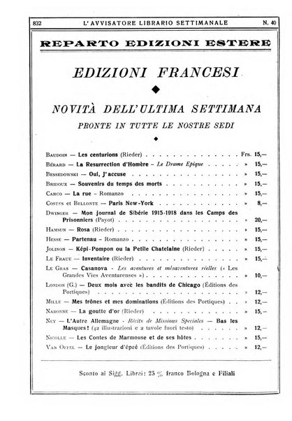 L'avvisatore librario settimanale bollettino bibliografico