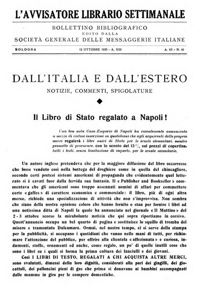 L'avvisatore librario settimanale bollettino bibliografico