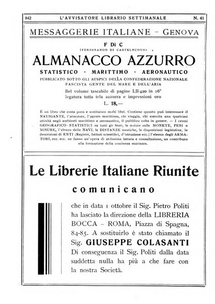 L'avvisatore librario settimanale bollettino bibliografico