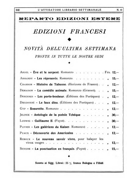 L'avvisatore librario settimanale bollettino bibliografico