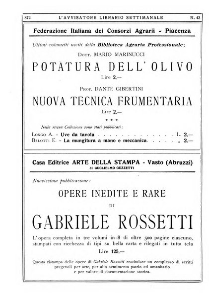 L'avvisatore librario settimanale bollettino bibliografico