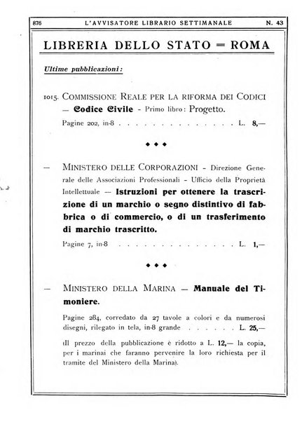 L'avvisatore librario settimanale bollettino bibliografico