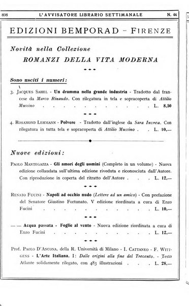 L'avvisatore librario settimanale bollettino bibliografico