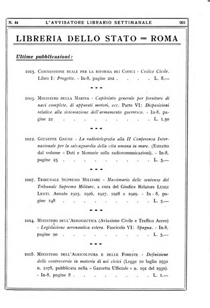 L'avvisatore librario settimanale bollettino bibliografico