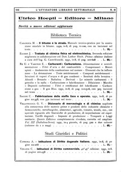 L'avvisatore librario settimanale bollettino bibliografico