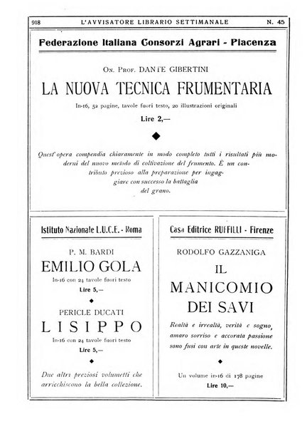 L'avvisatore librario settimanale bollettino bibliografico